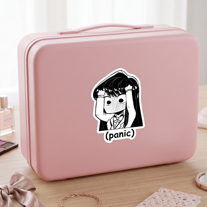 Komi Panic Meme Anime Vinyl Sticker close up view Devbu Store