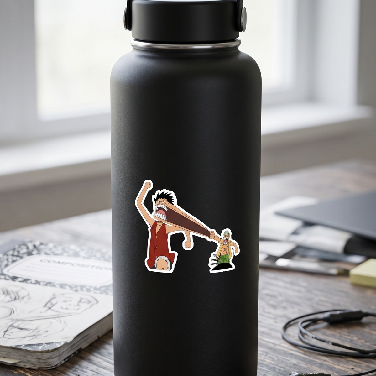 Luffy Gear Punch Zoro Anime Vinyl Sticker close up view Devbu Store