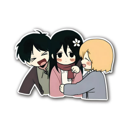 Armin, Eren and Mikasa Attack on Titan Sticker front view Devbu Store