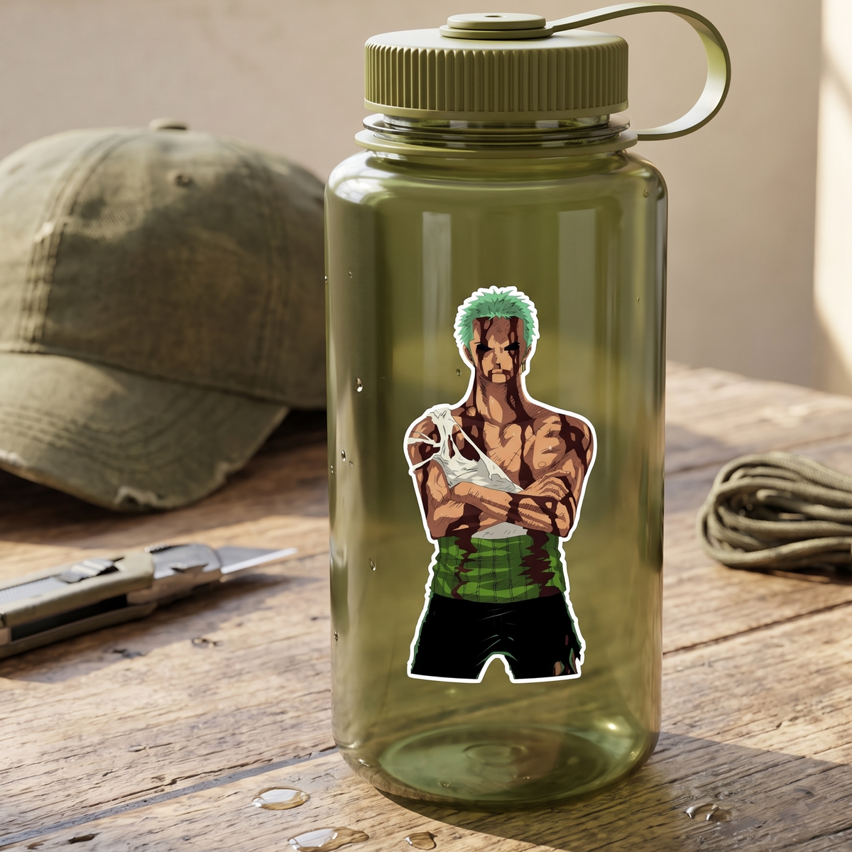 Zoro Anime Vinyl Sticker close up view Devbu Store
